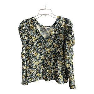 Loft Blouse Women's Medium Smocked Colorful Floral Artsy Long Sleeve Shirt‎ Top